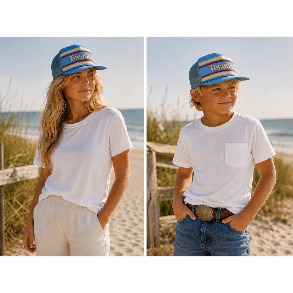 Tecovas Trucker Hat Mesh Snapback Retro Stripe Unisex Western Cowboy Logo Cap